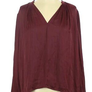 EUC - ULLA JOHNSON - PLEATED SHIRRED BLOUSE - WINE / MAROON - SIZE: 4